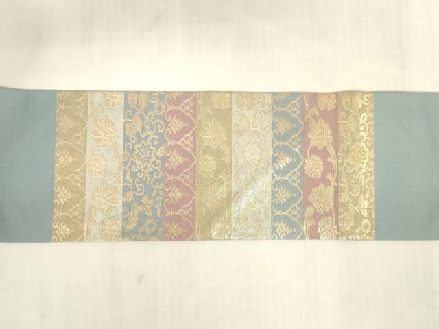 平和屋着物◎九寸名古屋帯 横段花唐草文 金糸 正絹 逸品 DABK8041ar