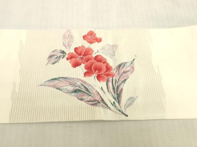 平和屋着物◎九寸名古屋帯 ふくれ織 草花文 銀糸 正絹 逸品 DABK8044ar