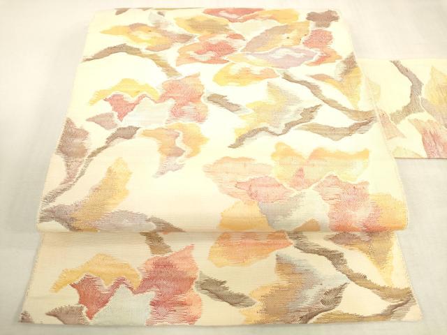 平和屋着物◎八寸名古屋帯 紬地 すくい織 更紗花文 正絹 逸品 DABK8045ar