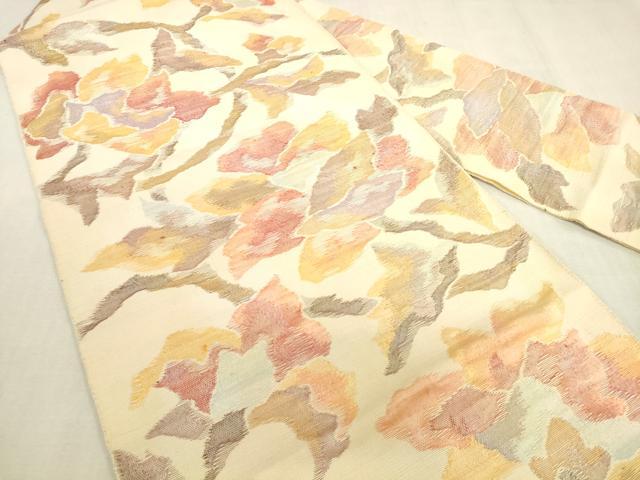 平和屋着物◎八寸名古屋帯 紬地 すくい織 更紗花文 正絹 逸品 DABK8045ar