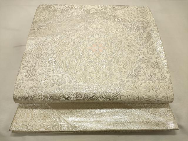 平和屋着物◎六通柄袋帯 唐織 正倉院花文 銀糸 正絹 逸品 DABK8070ar