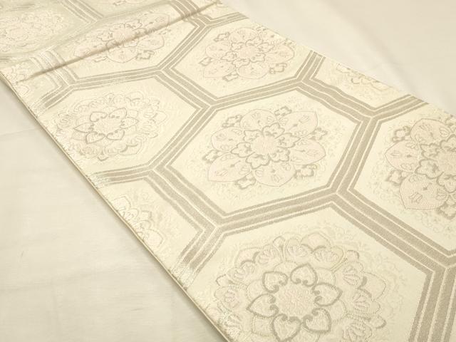 平和屋着物◎六通柄袋帯 唐織 亀甲花文 銀糸 証紙付き 伊勢丹扱い 正絹 逸品 DABK8081ar