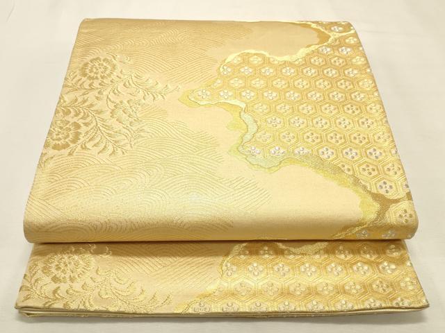 平和屋着物◎六通柄袋帯 流水吉祥花文 金糸 正絹 逸品 DABK8082ar