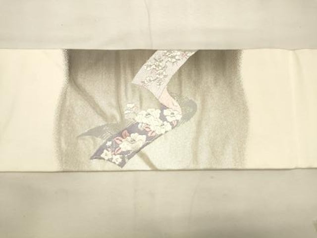 平和屋着物◎九寸名古屋帯 刺繍 鬘帯花文 金銀糸 正絹 逸品 DABK8094ar