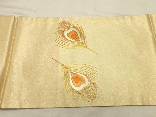平和屋着物◎太鼓柄 九寸開き名古屋帯 総刺繍 駒刺繍 孔雀羽文 金糸 正絹 逸品 DABK8119ar