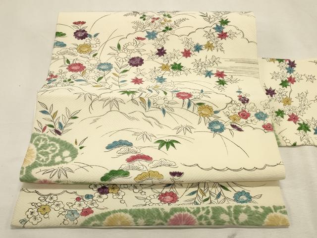 平和屋着物◎九寸名古屋帯 手描き 絞り 霞草花文 正絹 逸品 DABK8130ar