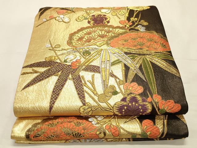 平和屋着物◎六通柄袋帯 唐織 風通双重織箔通 麗雅 松竹梅 金銀糸 正絹 逸品 DABK8144ar