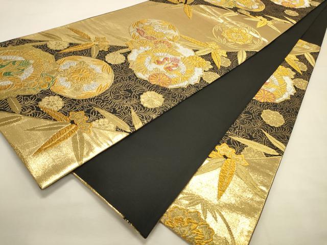 平和屋着物◎六通柄袋帯 向かい鳥花文 黒地 金銀糸 鈴乃屋扱い 正絹 逸品 DABK8146ar