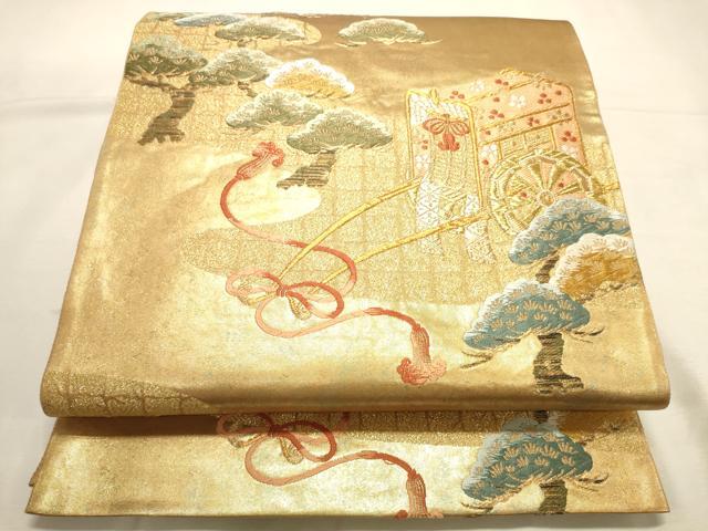 平和屋着物◎六通柄袋帯 唐織 御所車松文 金糸 引箔 正絹 逸品 DABK8149ar