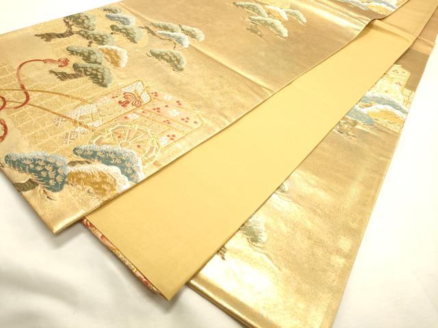 平和屋着物◎六通柄袋帯 唐織 御所車松文 金糸 引箔 正絹 逸品 DABK8149ar