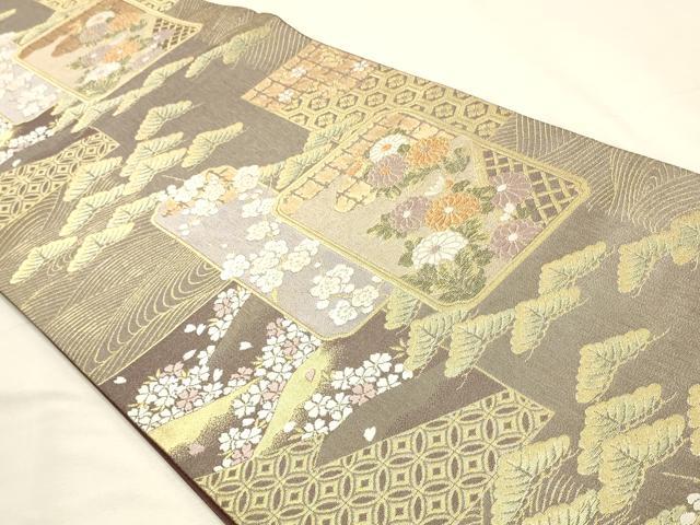 平和屋着物◎六通柄袋帯 唐織 吉祥短冊文 金糸 正絹 逸品 DABK8154ar