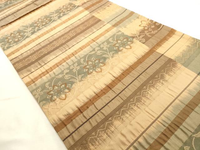 平和屋着物◎西陣 全通柄袋帯 ふくれ織 横段花文 金糸 正絹 逸品 DABK8170ar