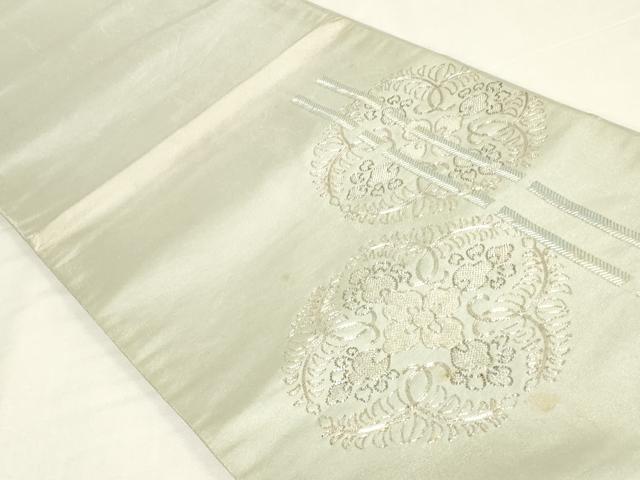 平和屋着物◎太鼓柄袋帯 駒刺繍 総刺繍 正倉院花文 銀糸 正絹 逸品 DABK8181ar
