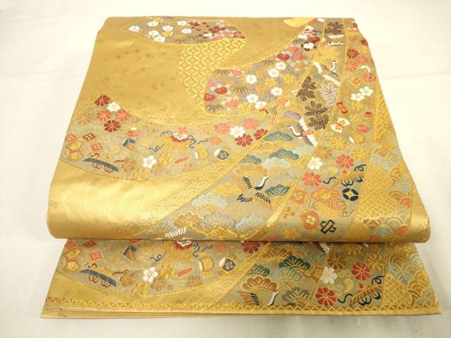 平和屋着物◎六通柄袋帯 唐織 熨斗宝尽くし紋 金糸 正絹 逸品 DABK8190ar