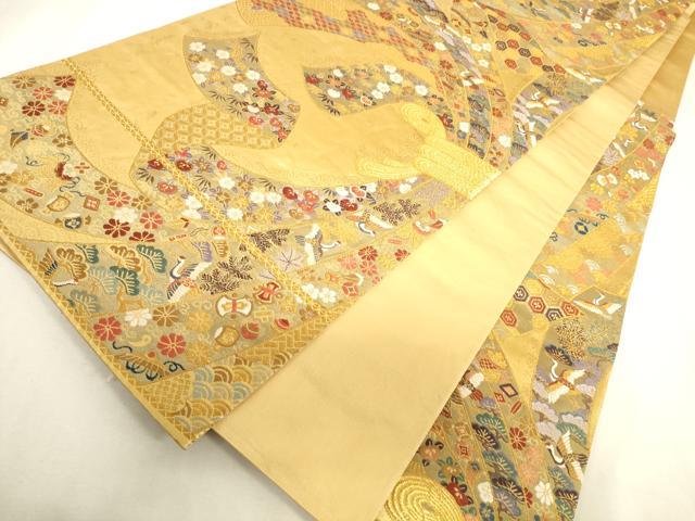 平和屋着物◎六通柄袋帯 唐織 熨斗宝尽くし紋 金糸 正絹 逸品 DABK8190ar