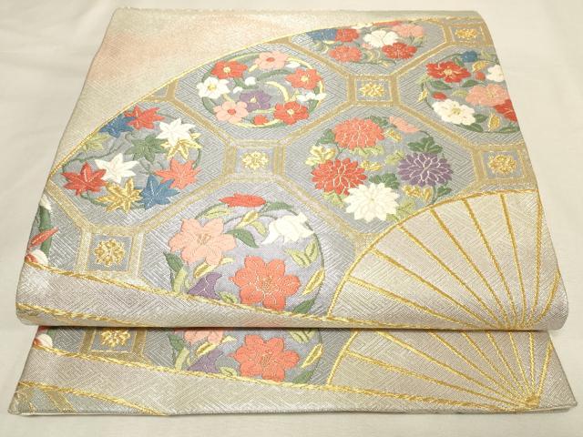 平和屋着物◎西陣 野々村織物謹製 六通柄袋帯 唐織 扇面蜀江花文 金銀糸 正絹 逸品 DABK8213ar