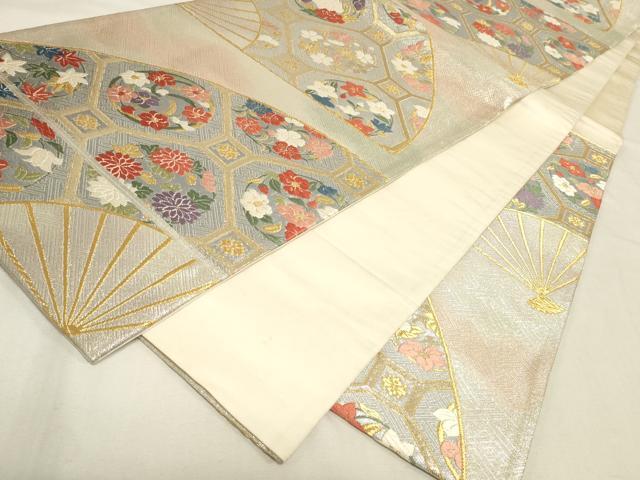 平和屋着物◎西陣 野々村織物謹製 六通柄袋帯 唐織 扇面蜀江花文 金銀糸 正絹 逸品 DABK8213ar