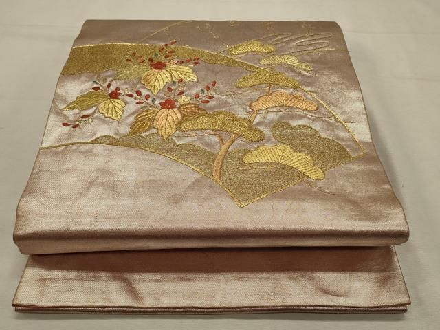 平和屋着物◎九寸開き名古屋帯 総刺繍 地紙桐花文 金銀糸 正絹 逸品 DABK8220ar