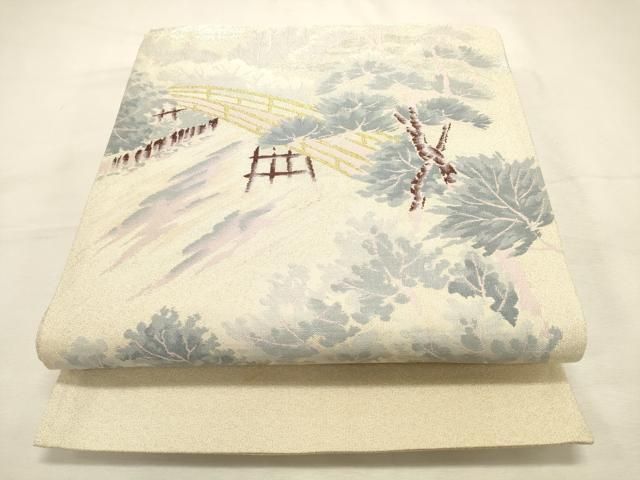 平和屋着物◎太鼓柄袋帯 渡橋風景文 金銀糸 正絹 逸品 DABK8226ar