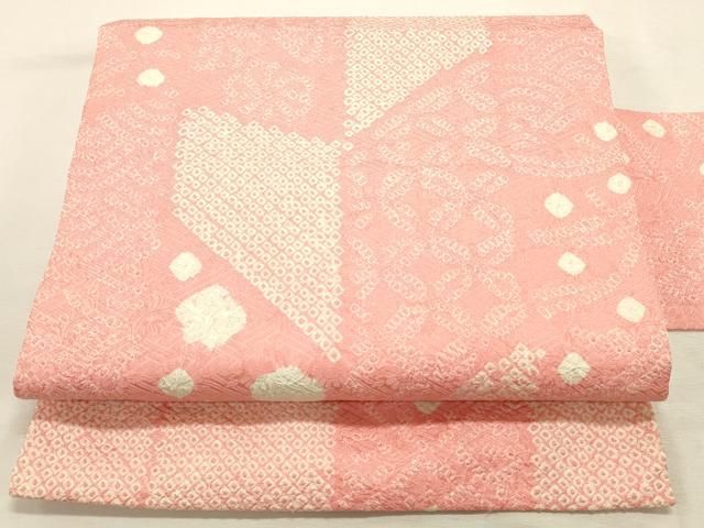 平和屋着物◎九寸名古屋帯 総絞り 吉祥花文 正絹 逸品 DABK8230ar
