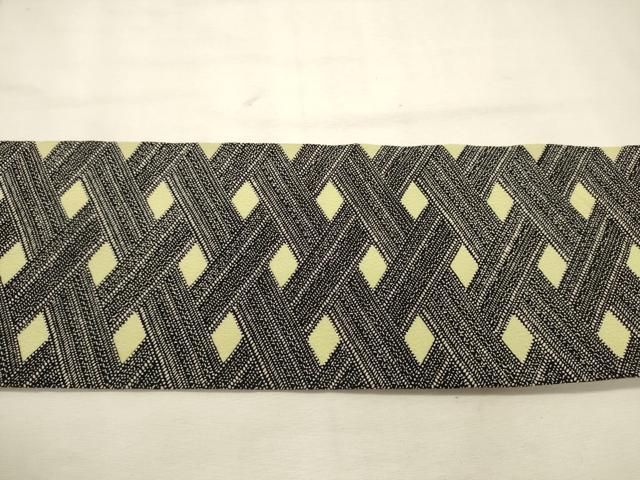 平和屋着物◎全通柄九寸名古屋帯 菱文 黒地 鬼しぼ縮緬 正絹 逸品 DABK8231ar