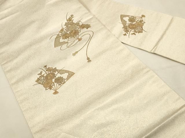平和屋着物◎中国三大刺繍 スワトウ刺繍 汕頭刺繍 総刺繍 九寸名古屋帯 扇面花文 金糸 正絹 逸品 DABK8235ar