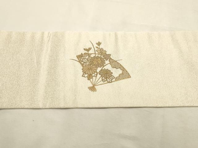 平和屋着物◎中国三大刺繍 スワトウ刺繍 汕頭刺繍 総刺繍 九寸名古屋帯 扇面花文 金糸 正絹 逸品 DABK8235ar