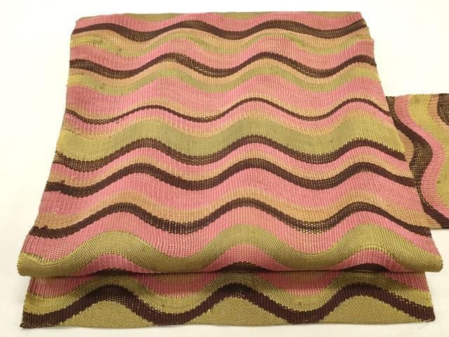 平和屋着物◎八寸名古屋帯 すくい織 波霞文 金糸 正絹 逸品 DABK8236ar