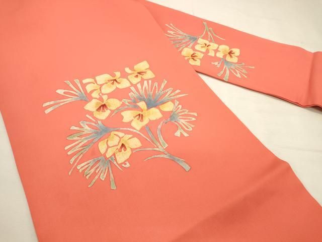 平和屋着物◎九寸名古屋帯 ろうけつ染め 草花文 正絹 逸品 DABK8240ar