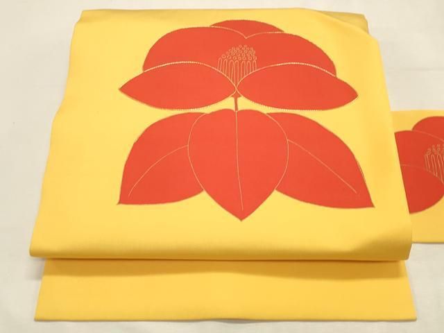 平和屋着物◎九寸名古屋帯 駒刺繍 草花文 正絹 逸品 DABK8241ar