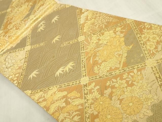 平和屋着物◎佐賀錦 六通柄袋帯 天井草花文 金糸 正絹 逸品 DABK8263ar