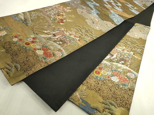 平和屋着物◎六通柄袋帯 唐織 壱阡弐百緻密織 御所解春秋図 金糸 正絹 逸品 DABK8286ar