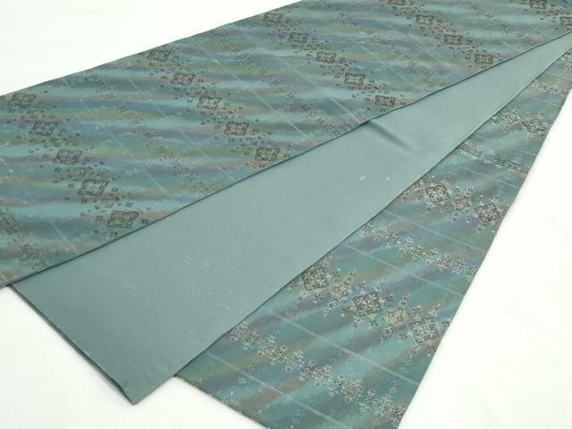 平和屋着物◎全通柄袋帯 ふくれ織 横段花文 金糸 正絹 逸品 DABK8529cm