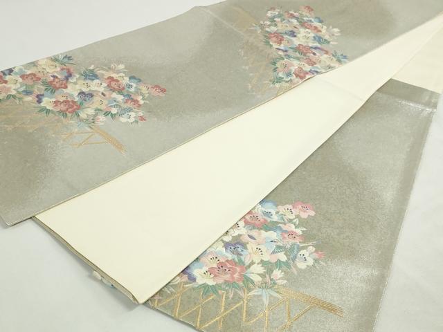 平和屋着物◎六通柄袋帯 唐織 籬花文 金銀糸 引箔 正絹 逸品 DABK8536cm