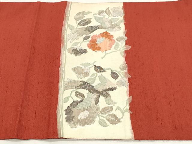 平和屋着物◎太鼓柄袋帯 紬地 すくい織 花鳥文 正絹 逸品 DABK8540cm