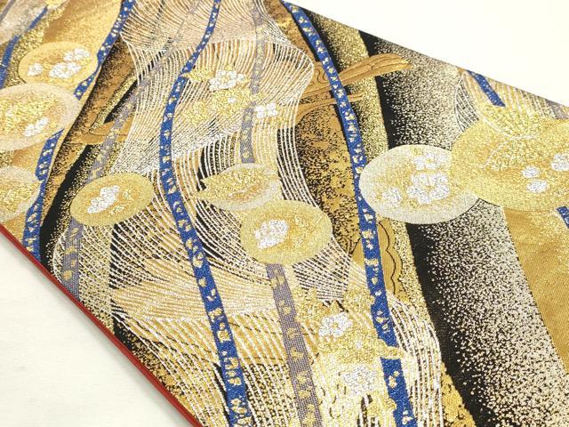 平和屋着物◎両面 全通柄袋帯 舞蝶花文 金銀糸 鈴乃屋扱い 正絹 逸品 DABK8544cm