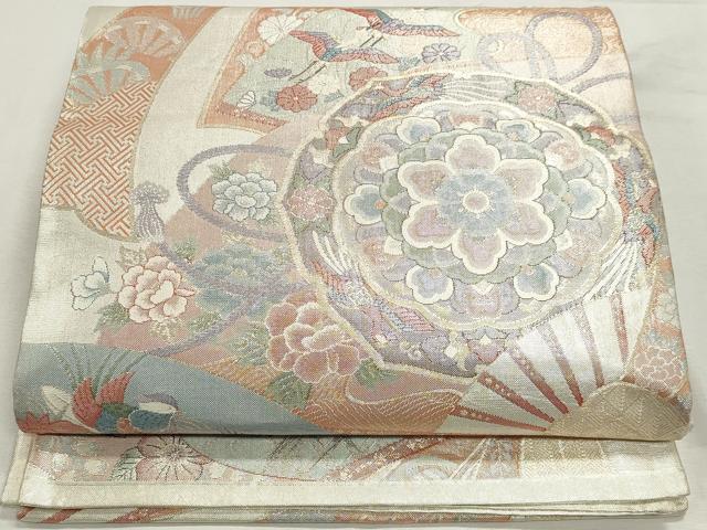 平和屋着物◎佐賀錦 六通柄袋帯 正倉院飛鶴花熨斗文 金銀糸 正絹 逸品 DABK8559cm