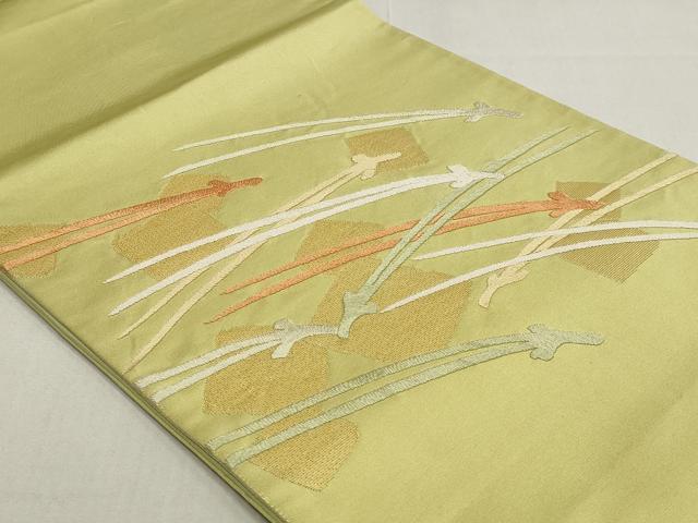 平和屋着物◎太鼓柄袋帯 総刺繍 箔散らし松葉文 金糸 正絹 逸品 DABK8560cm