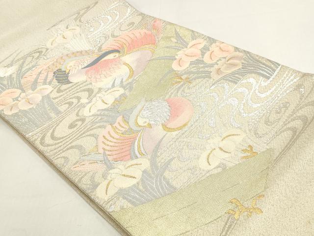平和屋着物◎綴れ 太鼓柄袋帯 鴛鴦花文 金銀糸 正絹 逸品 DABK8562cm