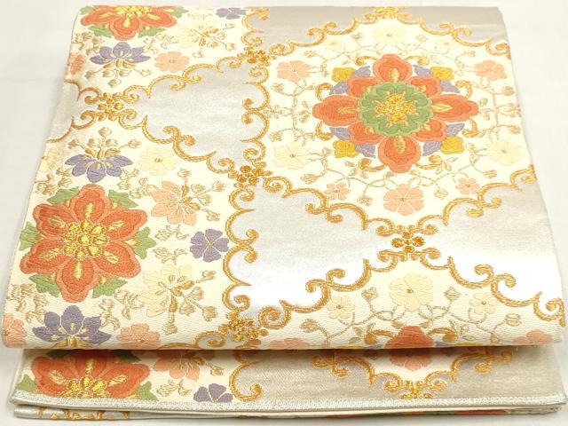 平和屋着物◎六通柄袋帯 唐織 正倉院花文 金糸 正絹 逸品 DABK8564cm