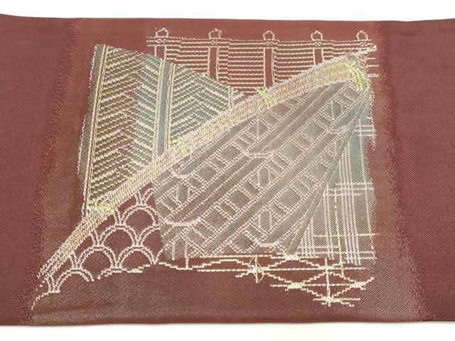 平和屋着物◎九寸名古屋帯 風景文 金銀糸 正絹 逸品 DABK8568cm