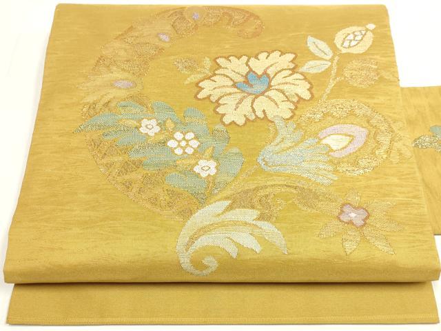 平和屋着物◎九寸名古屋帯 すくい織 草花文 金銀糸 正絹 逸品 DABK8570cm