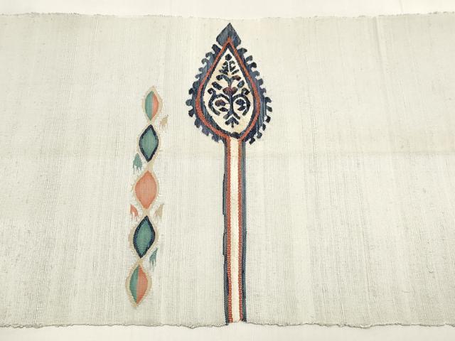平和屋着物◎八寸名古屋帯 紬地 草葉文 正絹 逸品 DABK8574cm