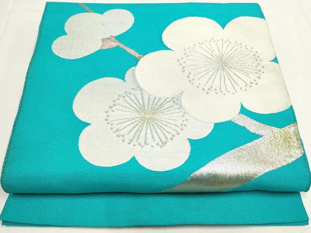 平和屋着物◎八寸名古屋帯 枝梅文 金銀糸 正絹 逸品 DABK8575cm