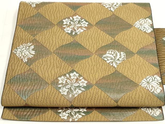 平和屋着物◎八寸名古屋帯 草花文 正絹 逸品 DABK8576cm