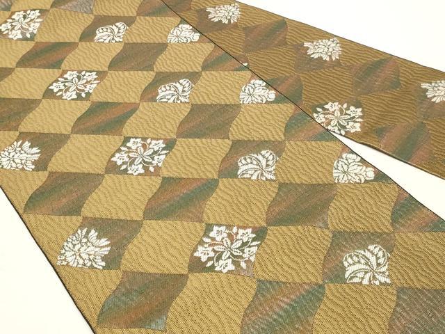 平和屋着物◎八寸名古屋帯 草花文 正絹 逸品 DABK8576cm