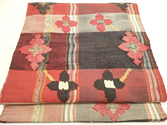 平和屋着物◎八寸名古屋帯 紬地 舞花文 金糸 正絹 逸品 DABK8580cm