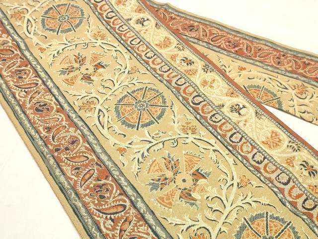 平和屋着物◎八寸名古屋帯 更紗花間道 正絹 逸品 DABK8582cm
