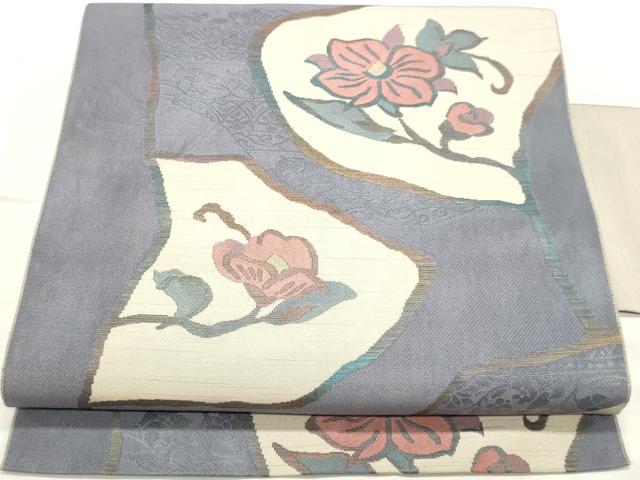 平和屋着物◎八寸名古屋帯 枝花文 正絹 逸品 DABK8586cm