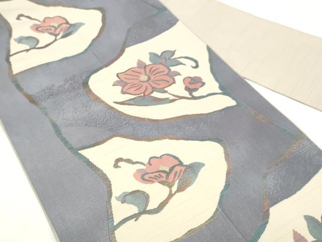 平和屋着物◎八寸名古屋帯 枝花文 正絹 逸品 DABK8586cm